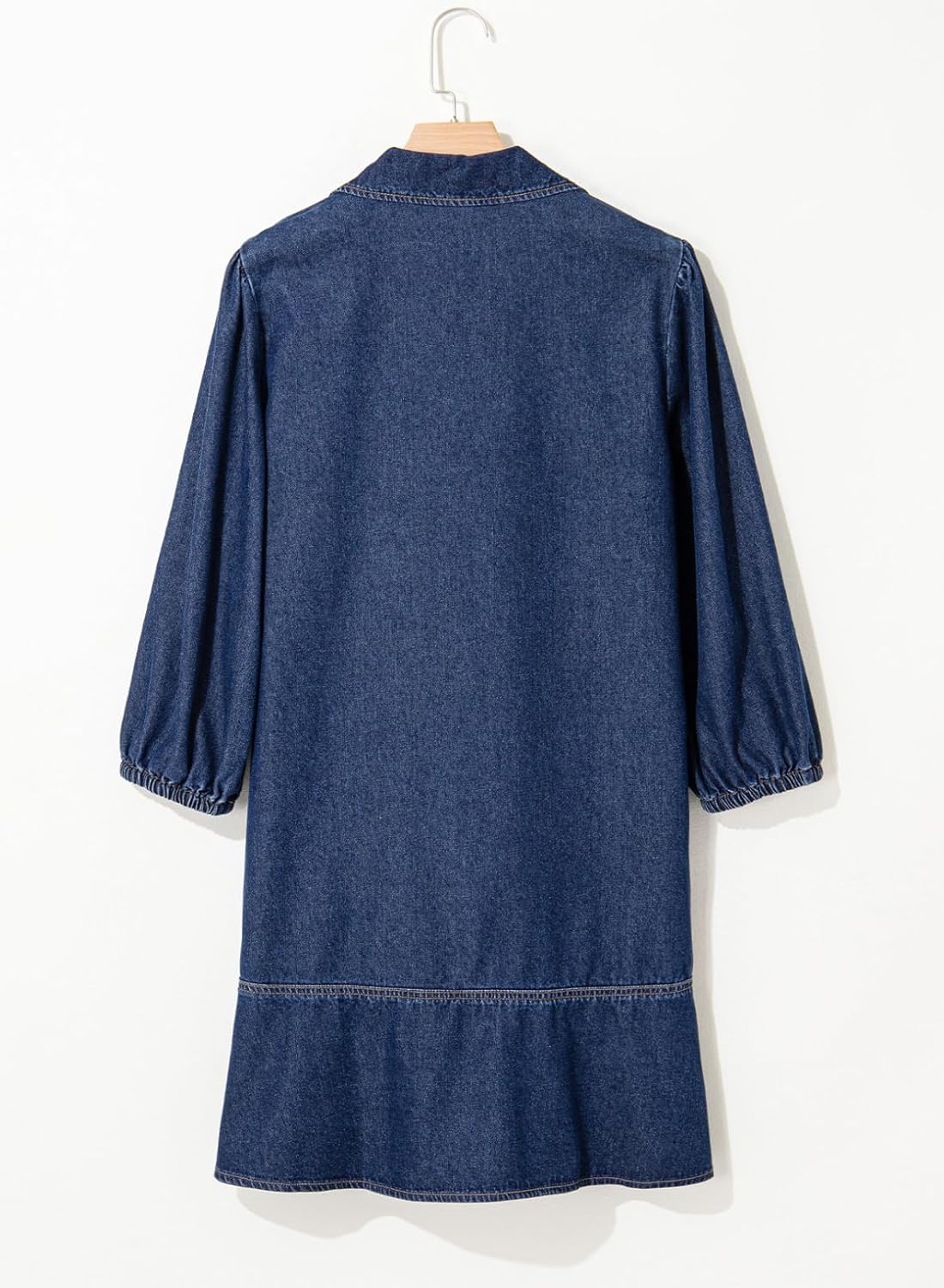 Dokotoo Denim Dress for Women Fashion Fall Casual Babydoll 2025 V Neck 3/4 Puff Sleeve Jean Dresses