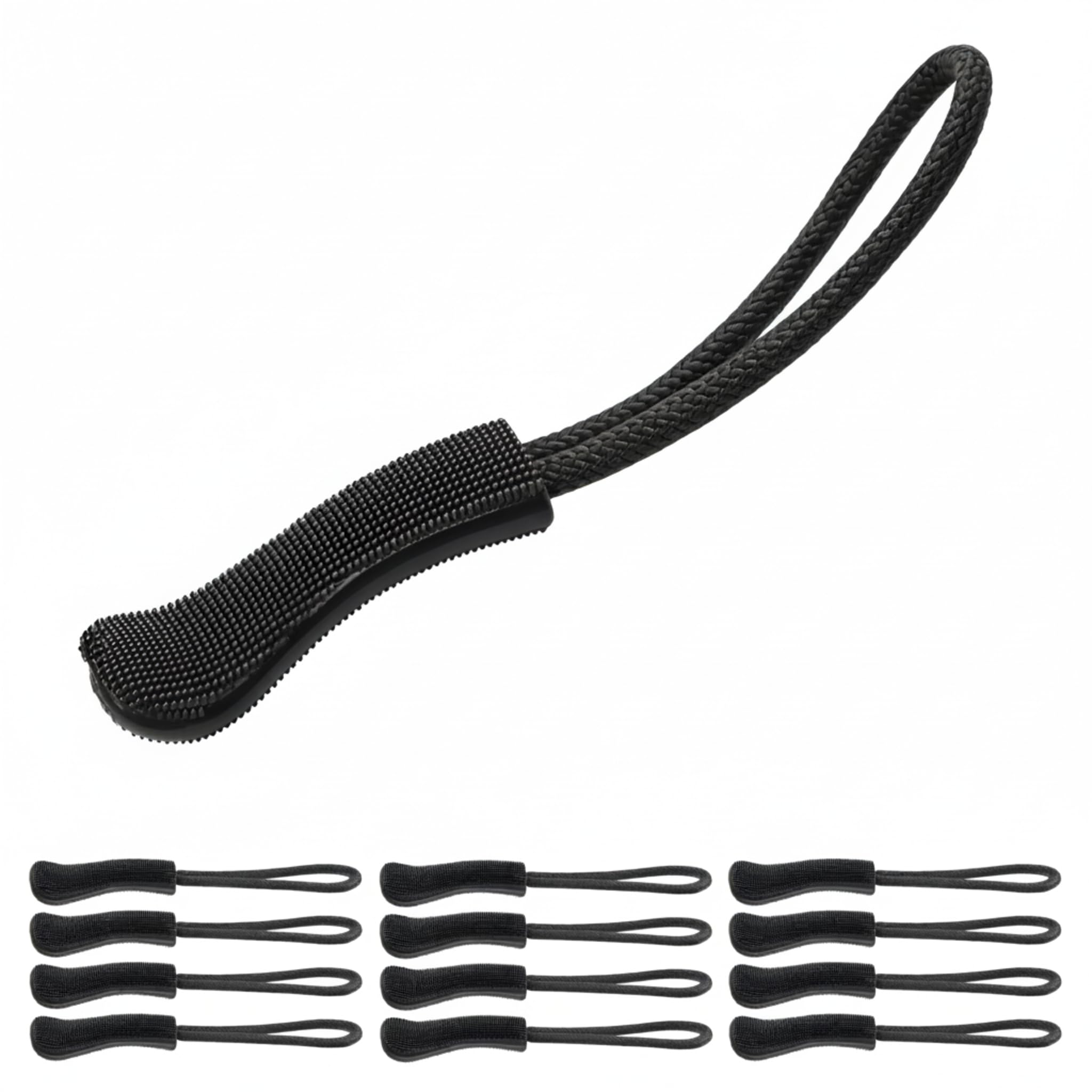 The Bead Shop 12x Black Zipper Pull Cords - Easy Grip Zip Tags for Jackets, Backpacks, Luggage, Camping, Outdoor Gear, and More