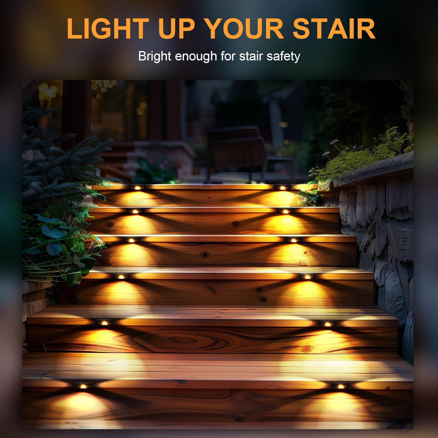 SOLLUCIS Solar Deck Lights Outdoor 4 Pack, Solar Stair Lights with 3 LED Waterproof IP44 Step Lights for Deck, Stair, Wall, Yard, Balcony, Garden, Patio, Railing Pool, Warm White