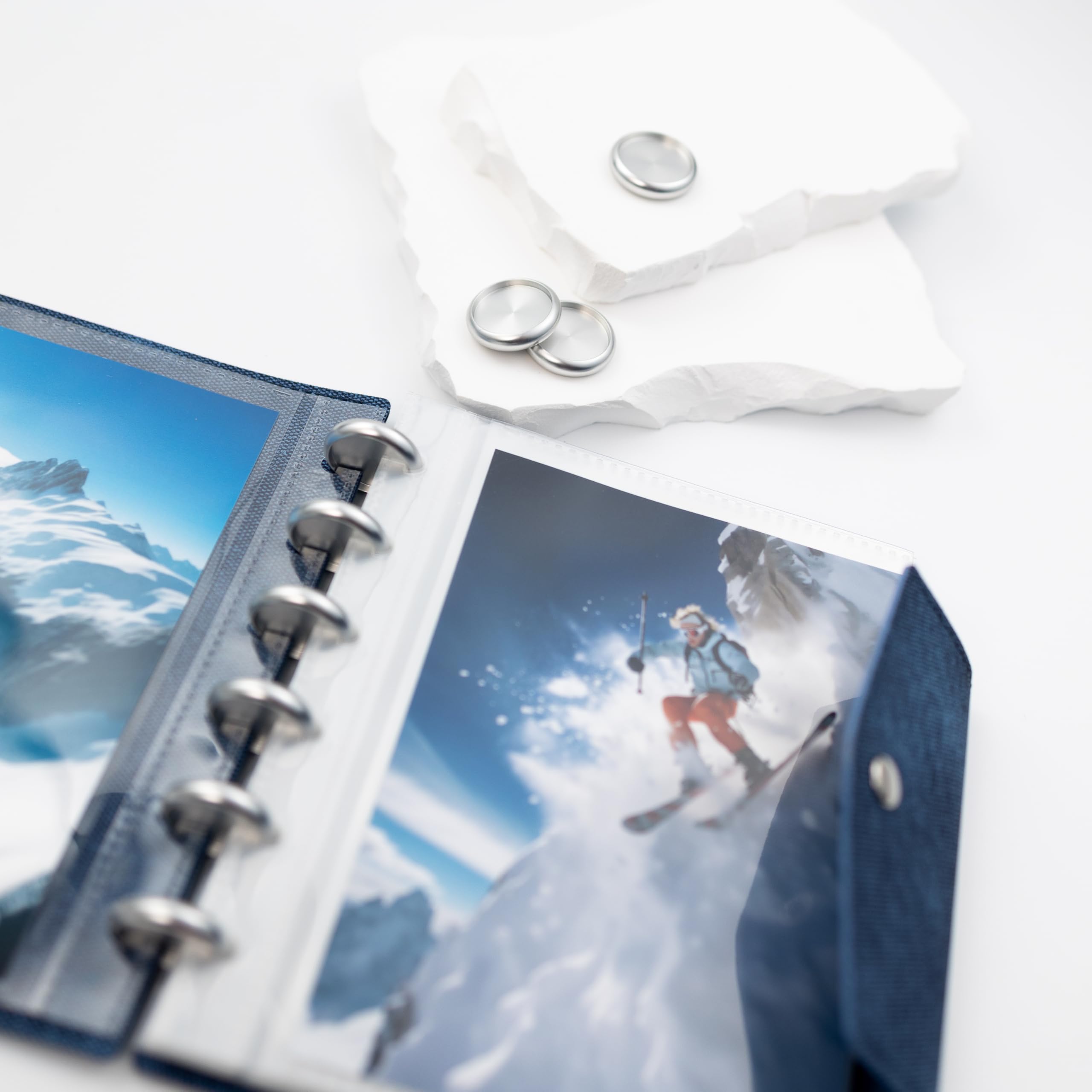Konfigurowalny album fotograficzny Discbound, pasuje do fotobudki 4x6, 2x6, zdjęć 3x4, mieszania i dopasowywania stron, łącz i stwórz własną historię (denim, 4 x 6)