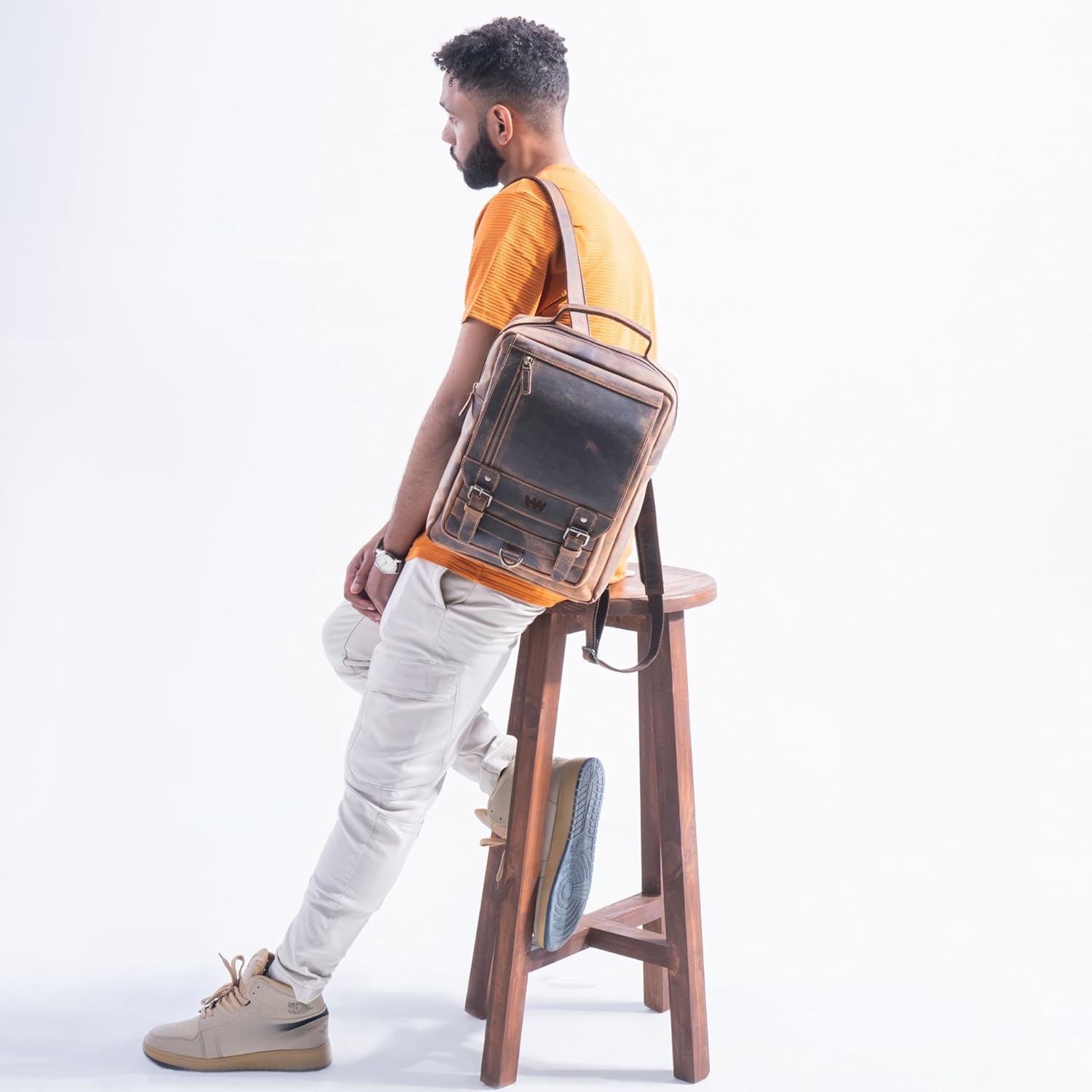 Handmade World Leather Backpack Convertible to Sling Bag 'The UpVibe' Fits 16 Inch Laptop Brown Full Grain Buffalo Hunter Leather Daypack Knapsack Stylish Crossbody Bag Unisex - Image 5