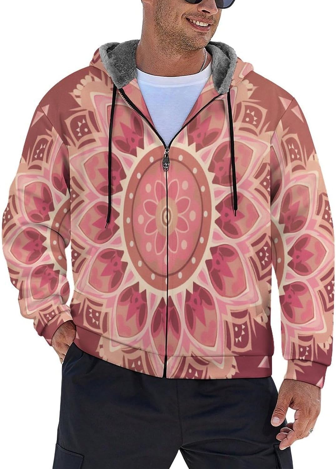 Hooded Jacket–Fleece-Lined Soft Shell for Active Cold Weather Hunting,3D Mandala,Comfortable Casual Outerwear