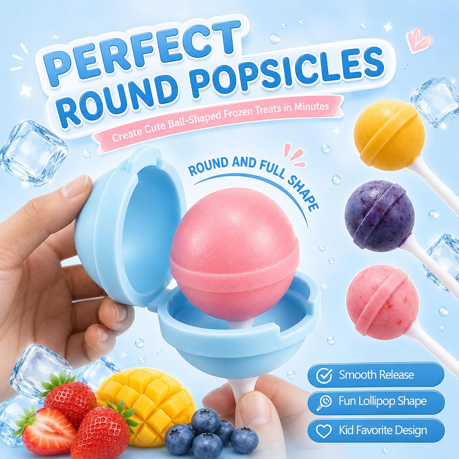 4 Pack Silicone Lollipop Popsicle Molds with Sticks Reusable BPA Free Ice Pop Maker Easy Release Molds for Homemade Ice Cream Fruit Yogurt Frozen Treats Kids Summer Parties