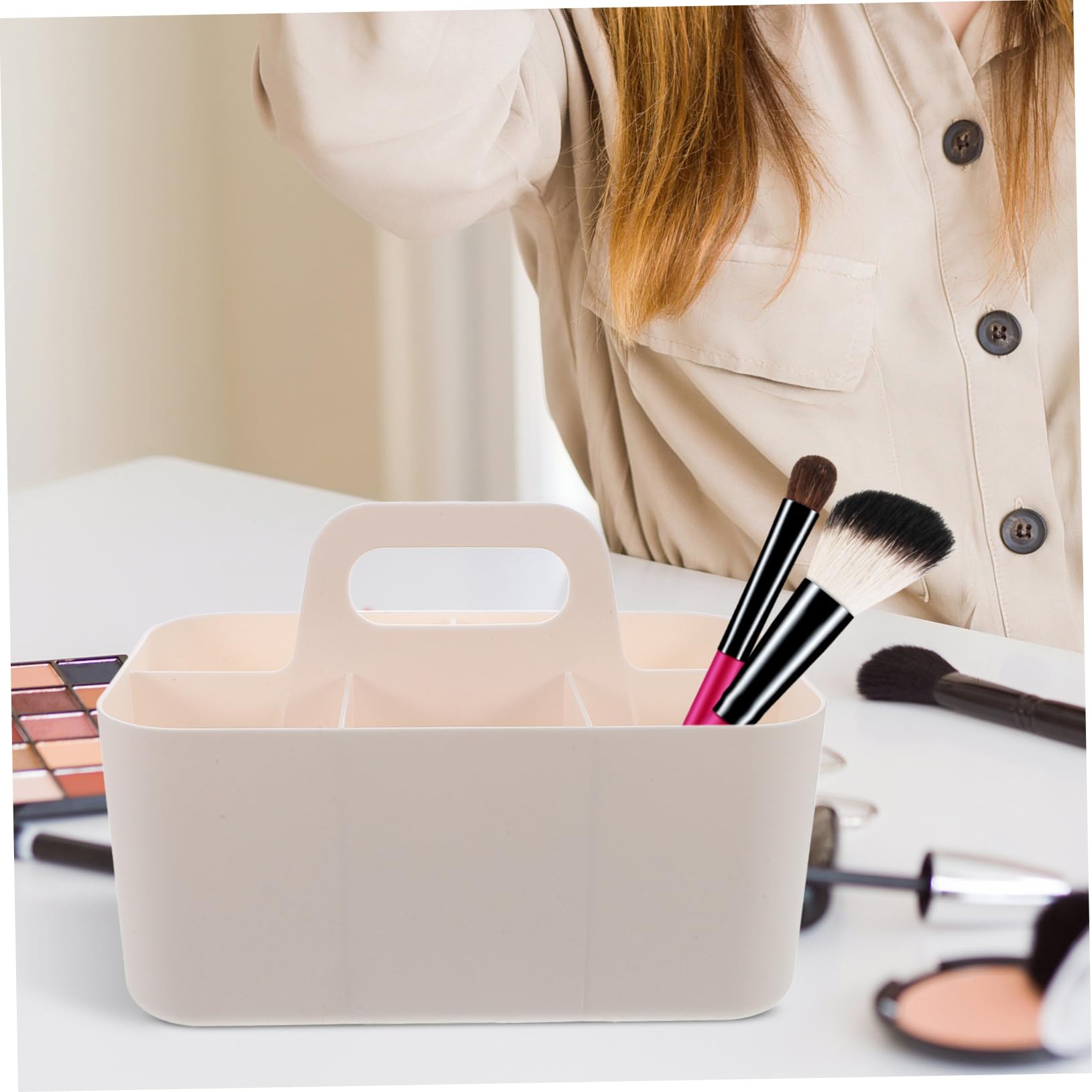 PLAFOPE Organizer Scrivania in Plastica con Manico Portatile Scatola Portaoggetti Segmentata per Cancelleria e Cosmetici Multifunzionale per Ufficio e Casa Scomparti
