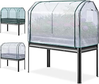 KING BIRD Large Raised Garden Bed with Cover & Netting Galvanized Elevat...