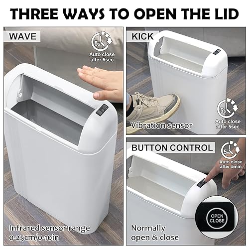 Miniatura 2 de XIAPIA Basurero de baño con tapa, cubo de basura automático de 4 galones, sin contacto, cubo de basura de baño pequeño, con sensor de movimiento,