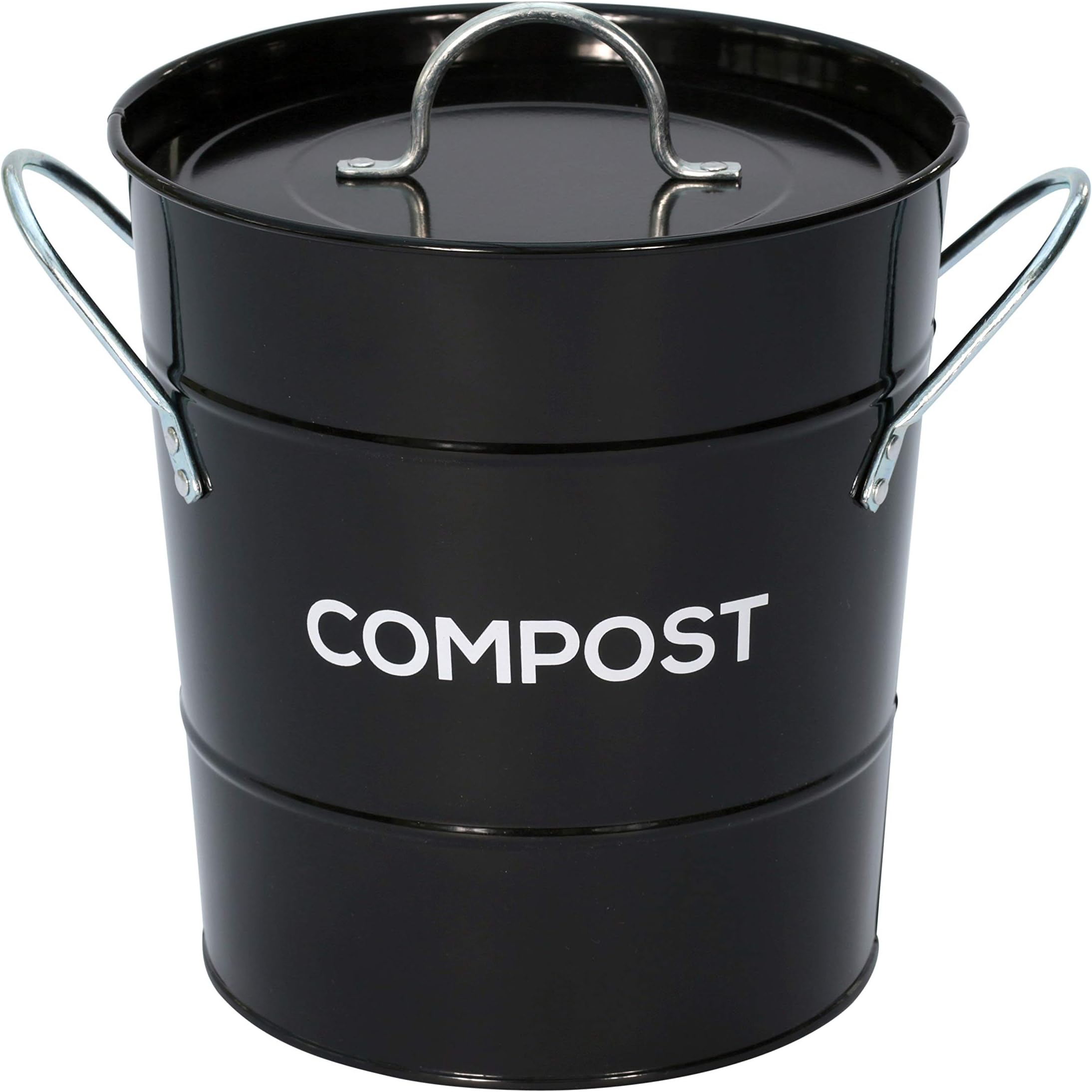 Black Metal Kitchen Compost Caddy - Composting Bin for Food Waste Recycling