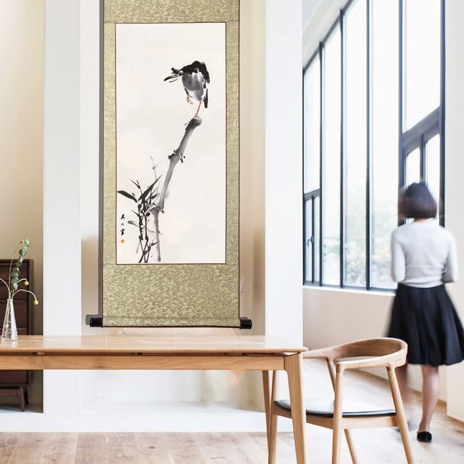 Amazon.co.jp: 画家手描き 掛軸 掛け軸 おしゃれ 水墨画 花鳥図 四季