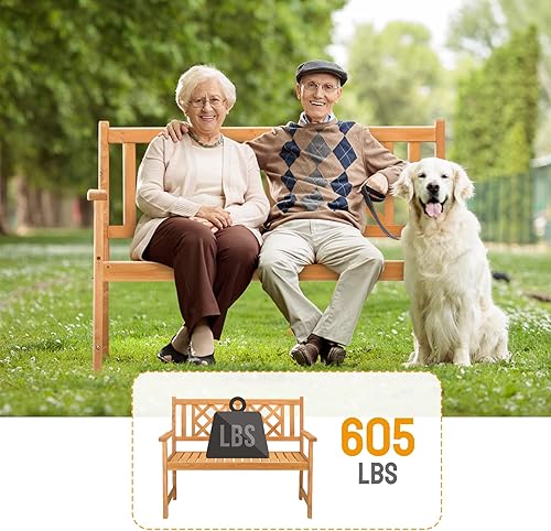 Miniatura 6 de Outvita Banco de jardín de madera, banco de patio de madera para exteriores, silla rústica de dos personas con reposabrazos para porche, piscina,