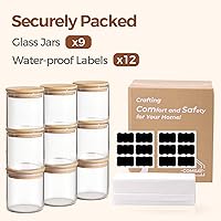 Vista 8 de ComSaf Juego de 9 tarros de vidrio para almacenamiento de alimentos de 0.6 cuartos de galón, recipientes de almacenamiento de vidrio transparente
