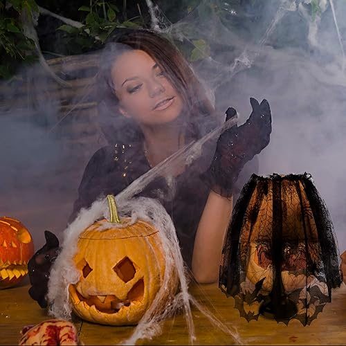 Miniatura 7 de Boao 2 cortinas de telaraña de Halloween, cubierta de encaje para ventana, puerta, chimenea, cubierta de bufanda con 2 cintas para decoración de