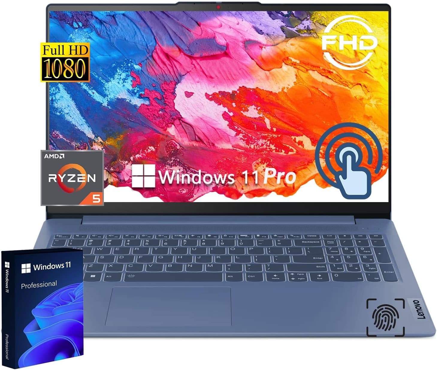 Lenovo Ideapad 3 15.6" Touchscreen Laptop, AMD Ryzen 5 7530U(Beats i7-9850H), 15.6'' FHD Touch Display, 8GB RAM, 1TB SSD M.2 PCIe, Wi-Fi 6, Backlit Keyboard, Windows 11 Pro, Abyss Blue