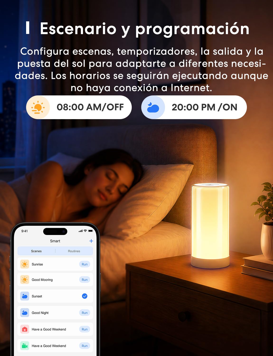 Meross Lámpara Nocturna Táctil WiFi Inteligente, Multicolor Regulable con RGBWW(2700K - 6500K). Compatible con Apple HomeKit, Alexa, Google Home
