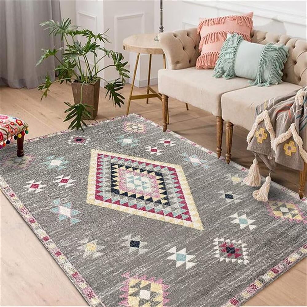 Tapis brosse tapis salon lavable géométrique grand tapis de chambre gris 70X140