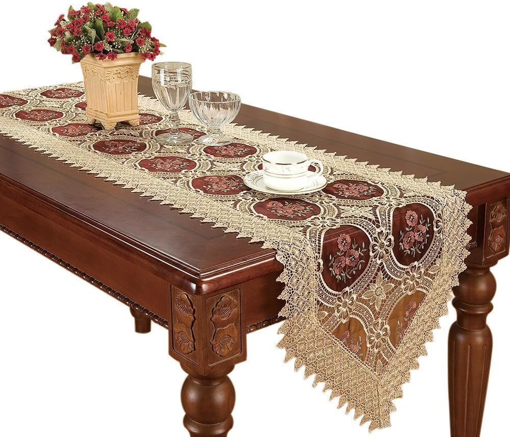 Simhomsen Burgundy Lace Table Runner 16 × 102 Inch Long