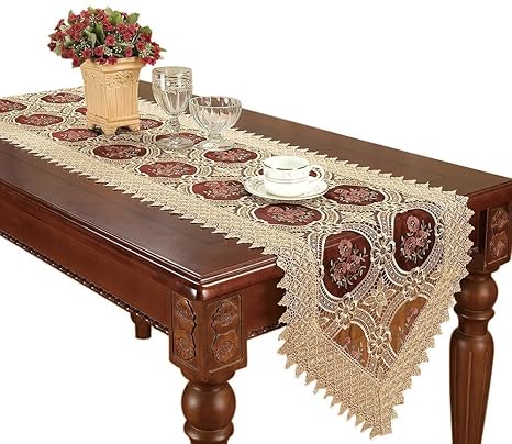 Burgundy Lace Table Runner And Scarves 16 By 102 Inch Long by Lilian