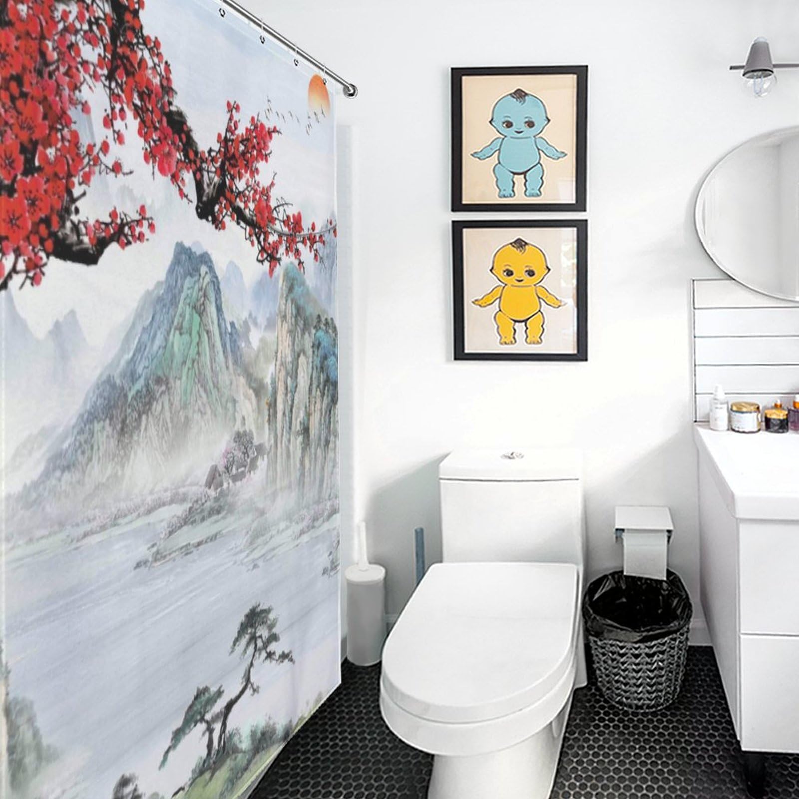 TKUYO Forest Shower Curtains, Gothic Misty Foggy Jungle Nature Forest Mountain Landscape Scenery Woodland Goth Dark BlackWaterproof Fabric Bathroom Shower Curtain Set with Hooks, 72"x72" Inch: 72"W x 78"L (Pack of 1) Japanese-01