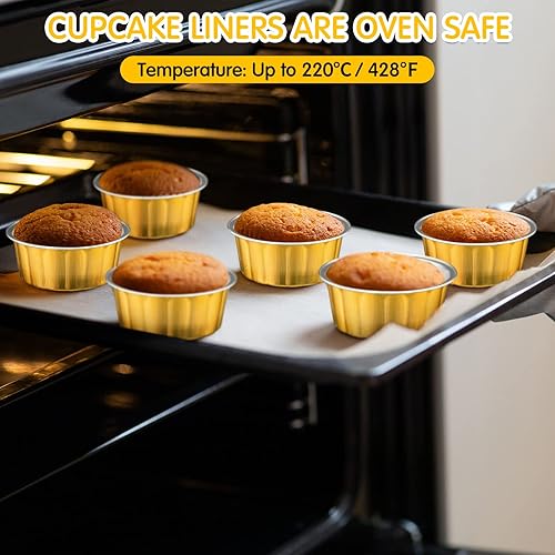 Miniatura 4 de Tessco for you 100 moldes desechables con tapas, 8 onzas, Ramekin Creme Brulee Ramekin, papel de aluminio, para cupcakes, para hornear, San