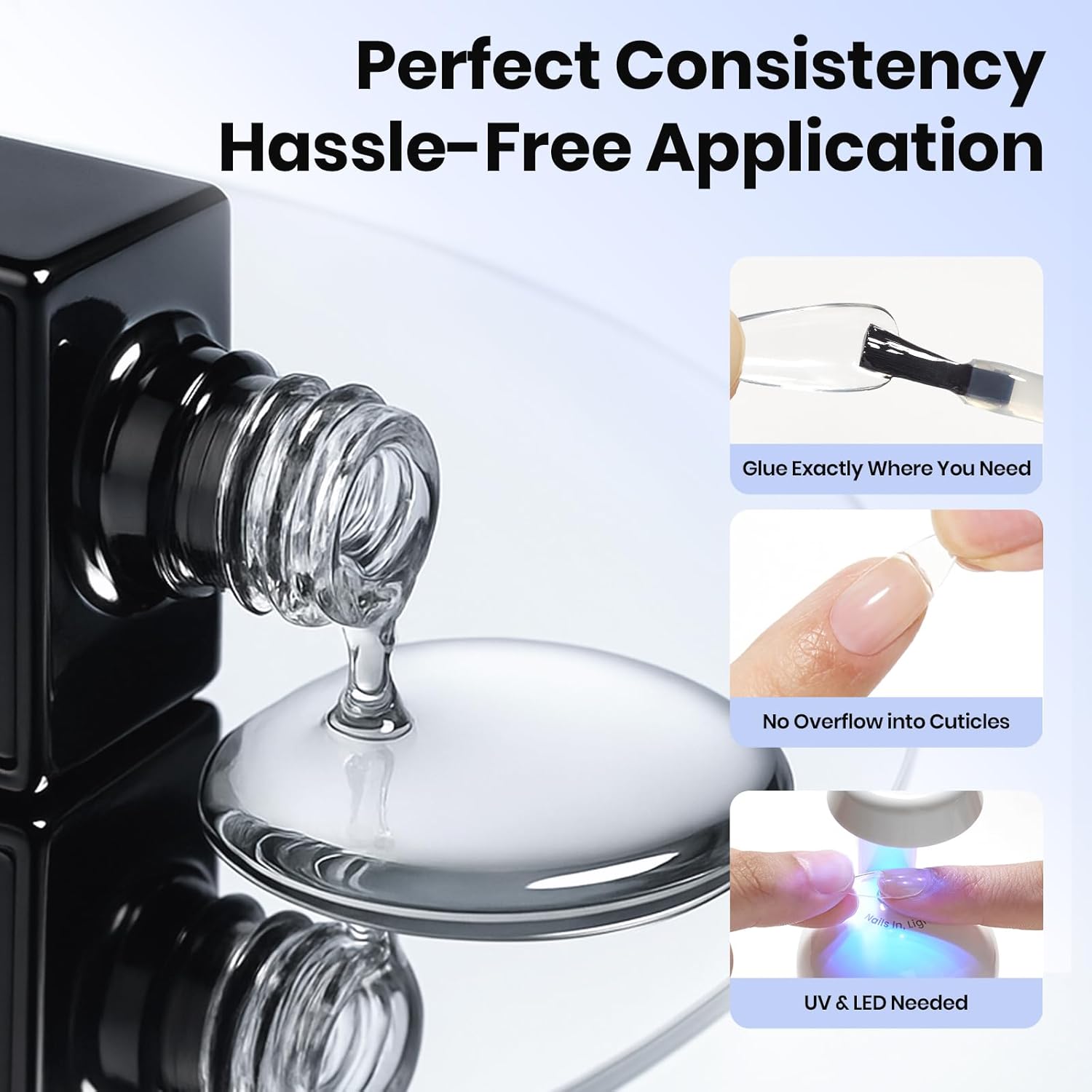 Beetles 2Pcs 15ml Gel Nail Glue for Acrylic Nail Tips, UV Nail Glue for Clear Press-On Nails, Clear Self-Leveling Nail Extension Gel, Low-Odor Formula, Long-Lasting Wear for DIY & Salon Use - Image 4