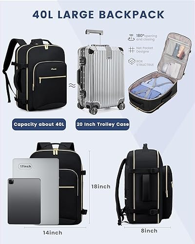 Miniatura 4 de LOVEVOOK mochila de viaje, mochila de transporte, mochila de artículo personal, bolsa de viaje, grande, Negro -, Mochila de viaje