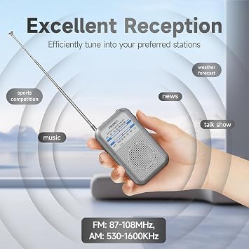 Pocket Battery AM FM Radio Portable, Mini Transistor Radio with Excellent Reception, Tuning Knob with Signal Indicator, AAA Battery Operated for ICE Storms&Walking, DE333 by PRUNUS