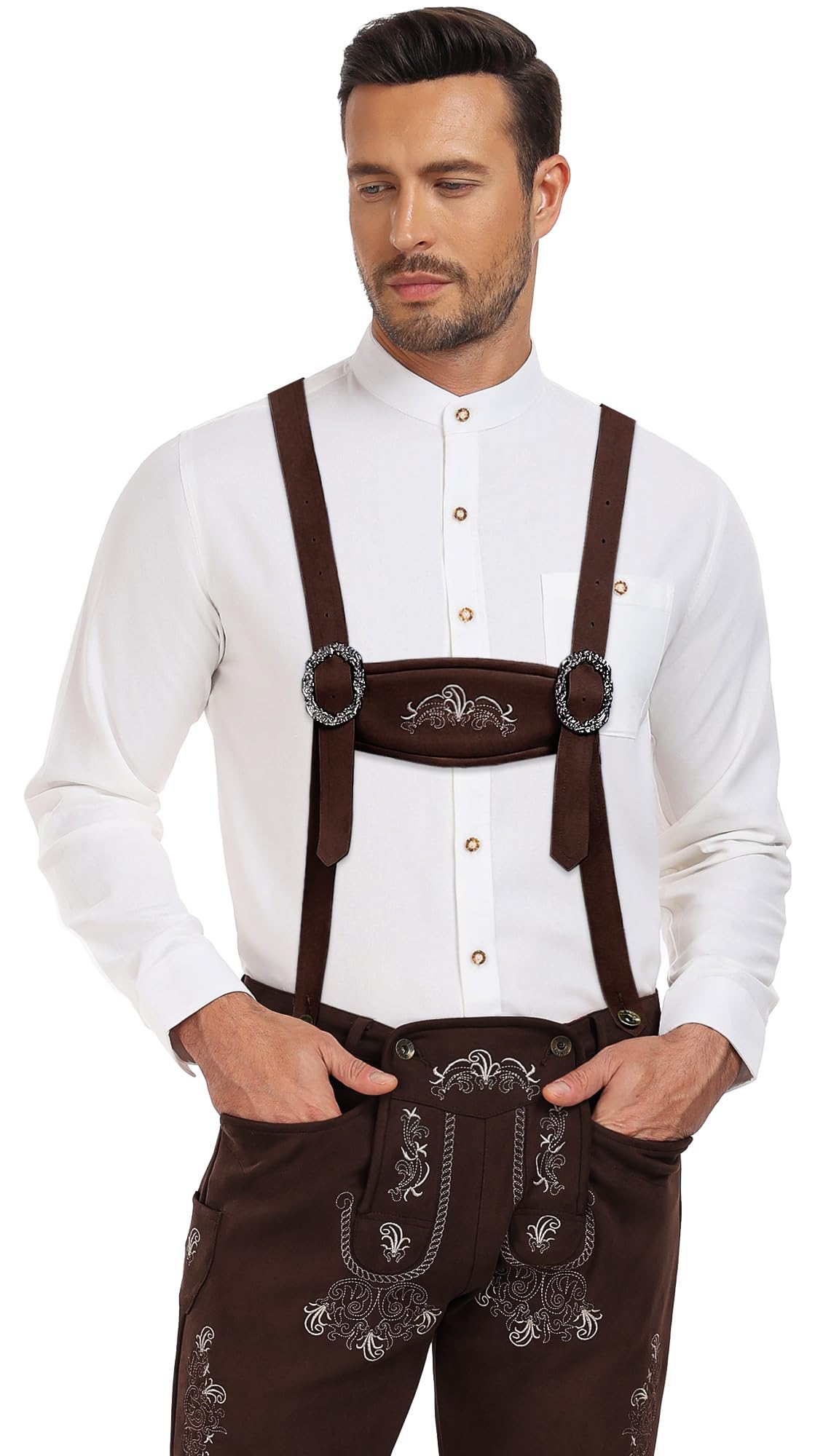 KOSMEEU Trachtenhemd Herren Oktoberfest Hemd Outfit Tracht Kariertes Hemd Weiß Trachtenhemden Freizeithemd Langarm Karohemd Baumwolle