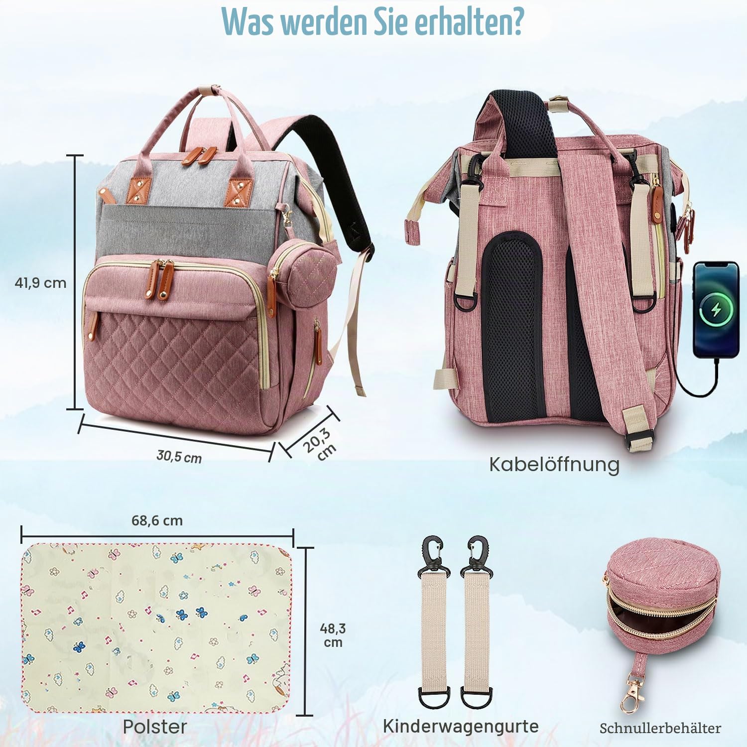 SHITIESHOU Wickeltasche Rucksack Baby Rucksack für Papa Mama mit Polsterung 16 Taschen