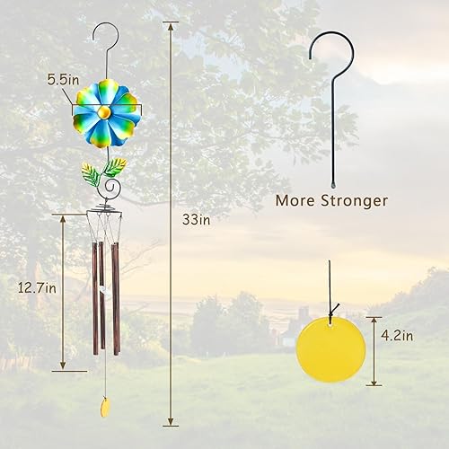 Miniatura 2 de MUMTOP Campanillas de viento para espacio exterior Campanillas de viento de jardín con molinillo de viento de flores, 33 pulgadas de tono profundo