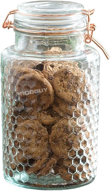 ProdBuy Limited 1.9 Litre Honeycomb Glass Biscuit/Sweets Storage Jar with Clip Top Lid