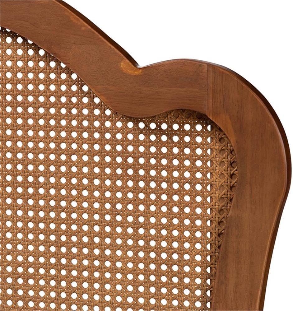 Pemberly Row Wood and Rattan Queen Size Headboard, Ash Walnut Finish, Rubberwood Frame, Adjustable Height, Traditional Style Bedroom Decor, Woven Synthetic Rattan Panel, Compatible with Bed Frames