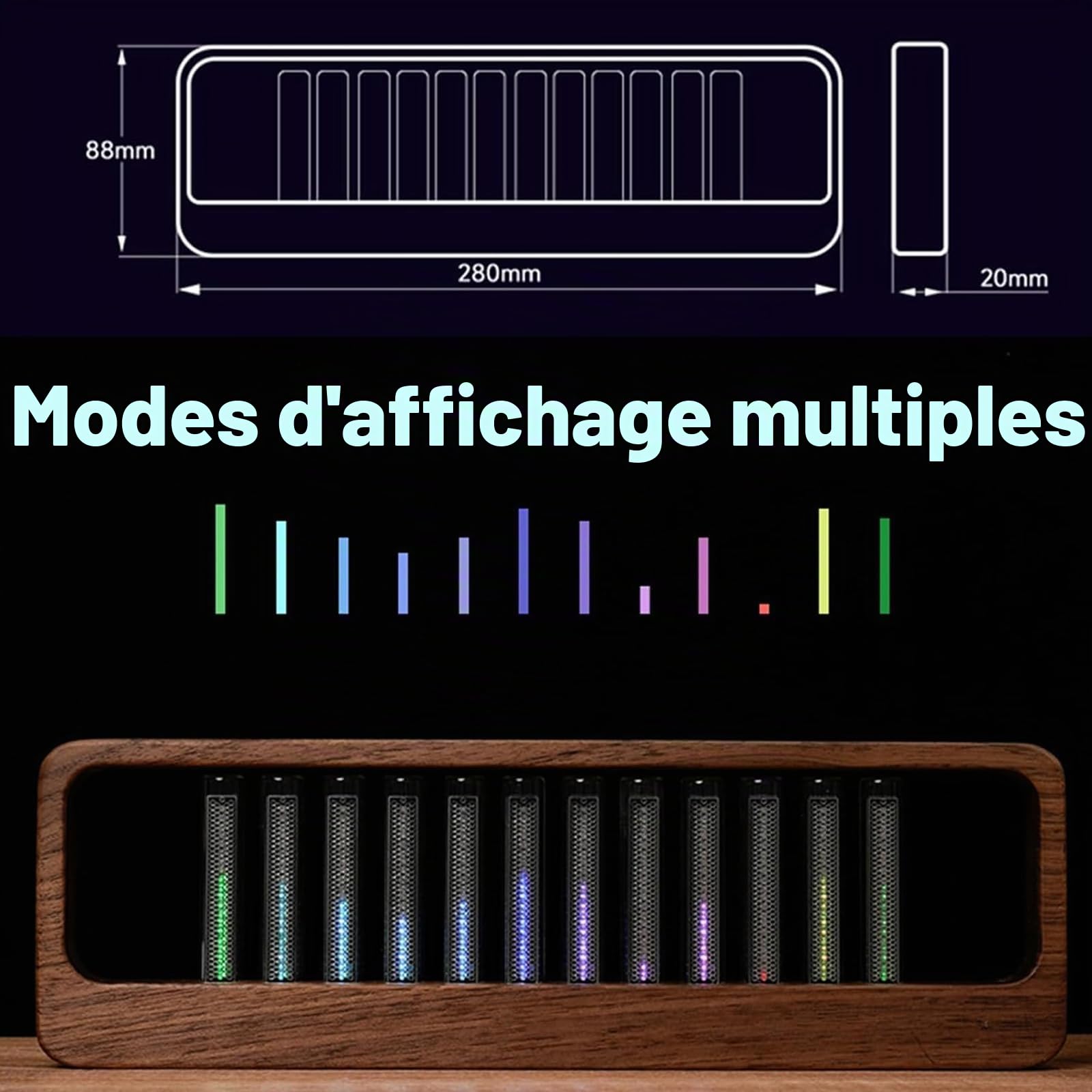 Affichage du Spectre Musical LED, Lampe Spectrale RGB avec Capteur Sonore, Analyseur De Spectre Audio avec Microphone Intégré, 7 Modes Prédéfinis, pour Le Jeu, Le Studio Et La Décoration