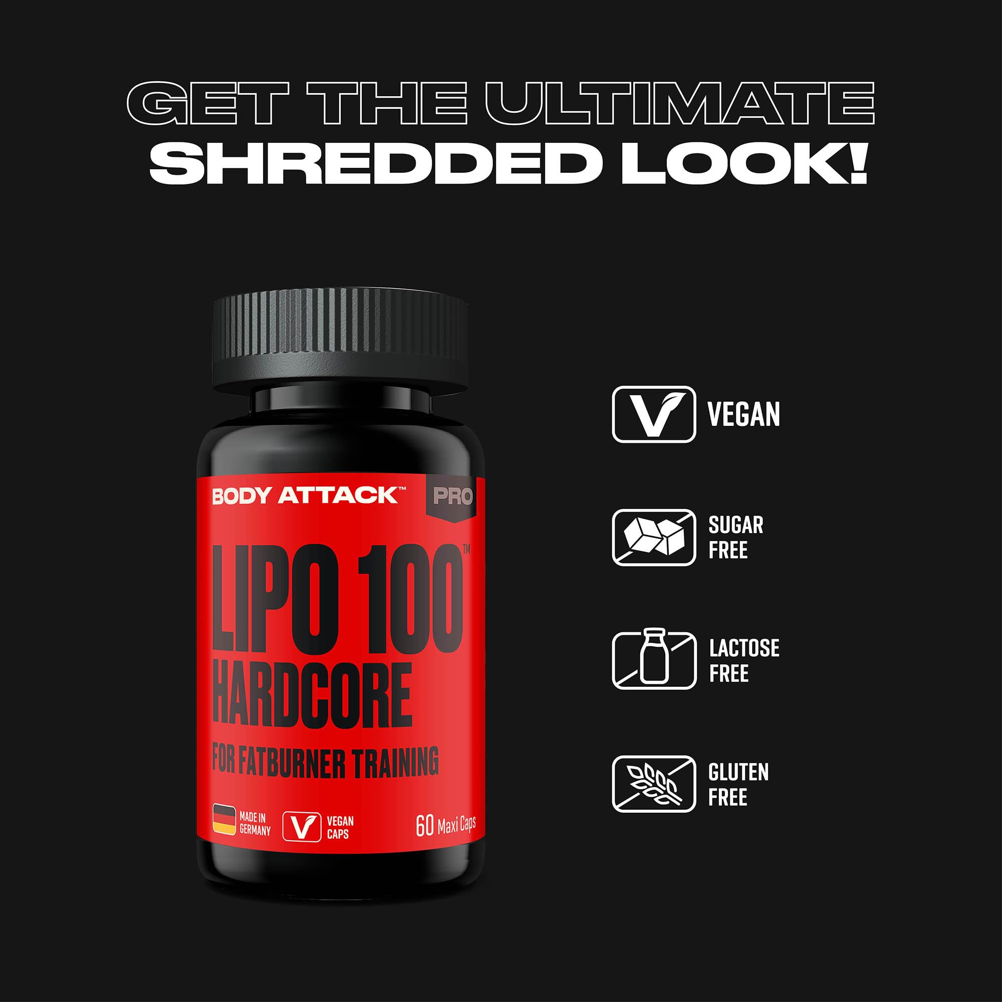 Body Attack LIPO 100 Hardcore – Fatburner-Training Kapseln mit Koffein, Grüntee & Grünkaffee Extrakt – Thermogener Diät Booster für Fitness & Training – Made in Germany – 60 Caps