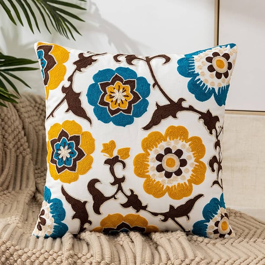 Amazon.co.jp: vctops ファームハウス 刺繍 クッションカバー 花