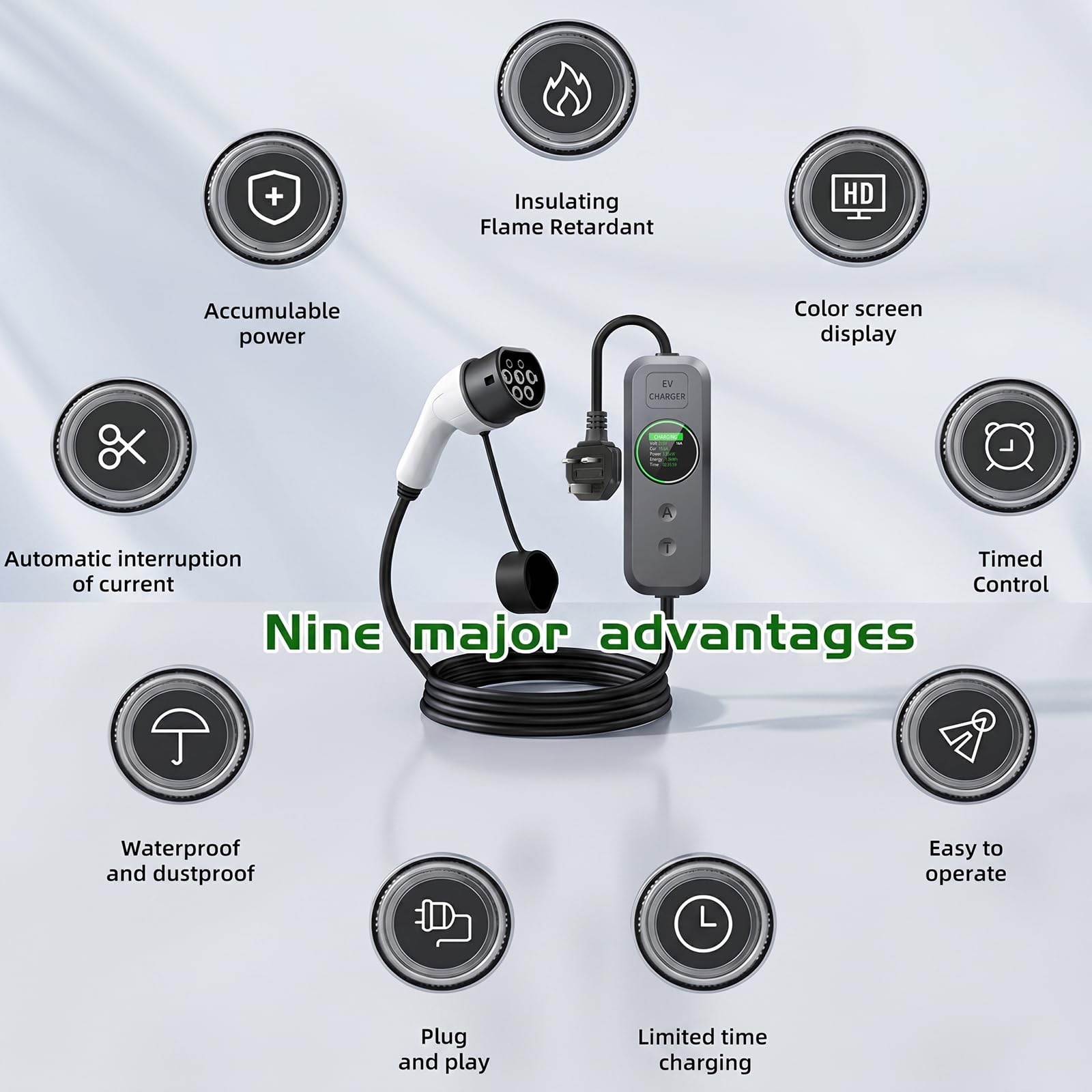 EV Charger Cable Type 2 to 3 Pin Plug, 5M 3.5kW Electric Car Charger, 8/10/13/15/16A Adjustable Type 2 Charging Cable, EV Charger with LED Indicator, Ev Charging Cable for EV & PHEV — view 7