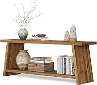 LITTLE TREE 63-Inch Solid Fir Wood Farmhouse TV Stand for 55-65" TVs, 2-Tier Media Console with Storage (Brown)