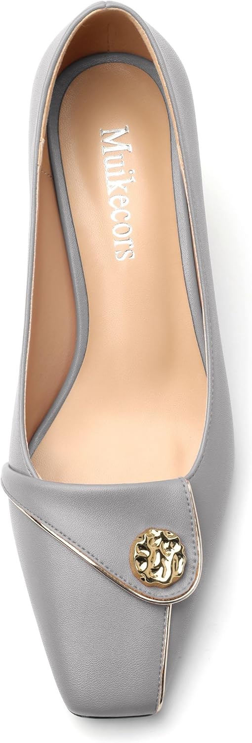 Women's Kitten Heels Square Toe Low Heel Pumps Closed Toe Patent Slip On Pumps Womens Work Dress Office Wedding Party Shoes 2 Inch - Image 5