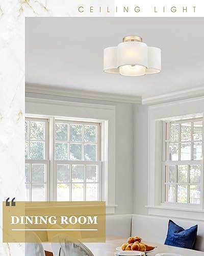 Miniatura 7 de Audickic AD-22007-4SF-BK - Lámpara de techo semiempotrada color negro con pantalla de tela en forma de cuadrifolio, lámpara de techo de 13 pulgadas