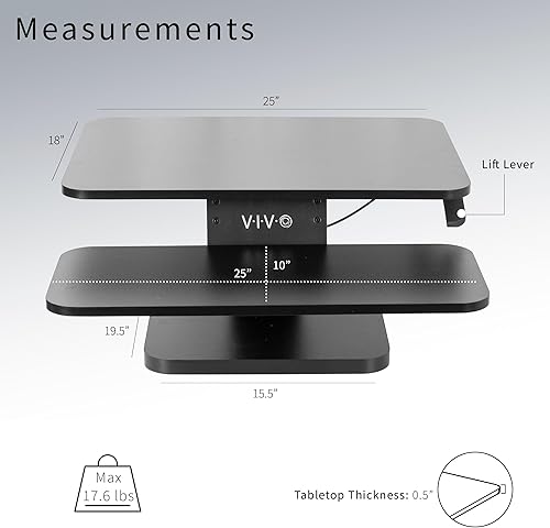 Miniatura 5 de VIVO Convertidor de escritorio de pie ajustable de 25 pulgadas de altura negra, estación de trabajo compacta del elevador del monitor de la mesa del