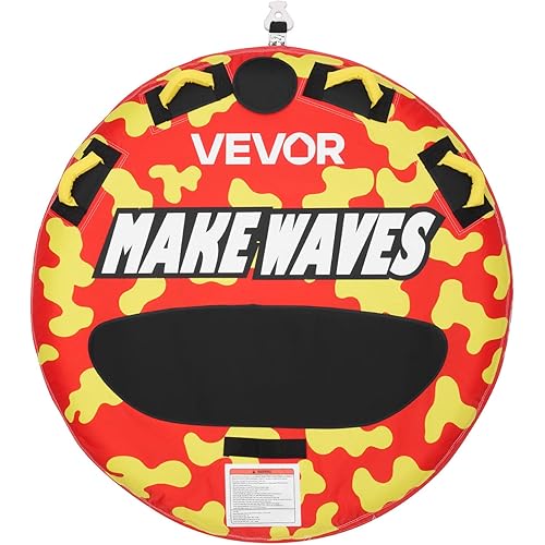 VEVOR Towable Tubes for Boating, 1-4 Riders Inflatable Boat Tubes & Towables, 340-680 lbs Capacity, Multiple Sizes with Full Nylon Cover, Padded/EVA Handles, Fins & Safety Valve (Multi-Option)