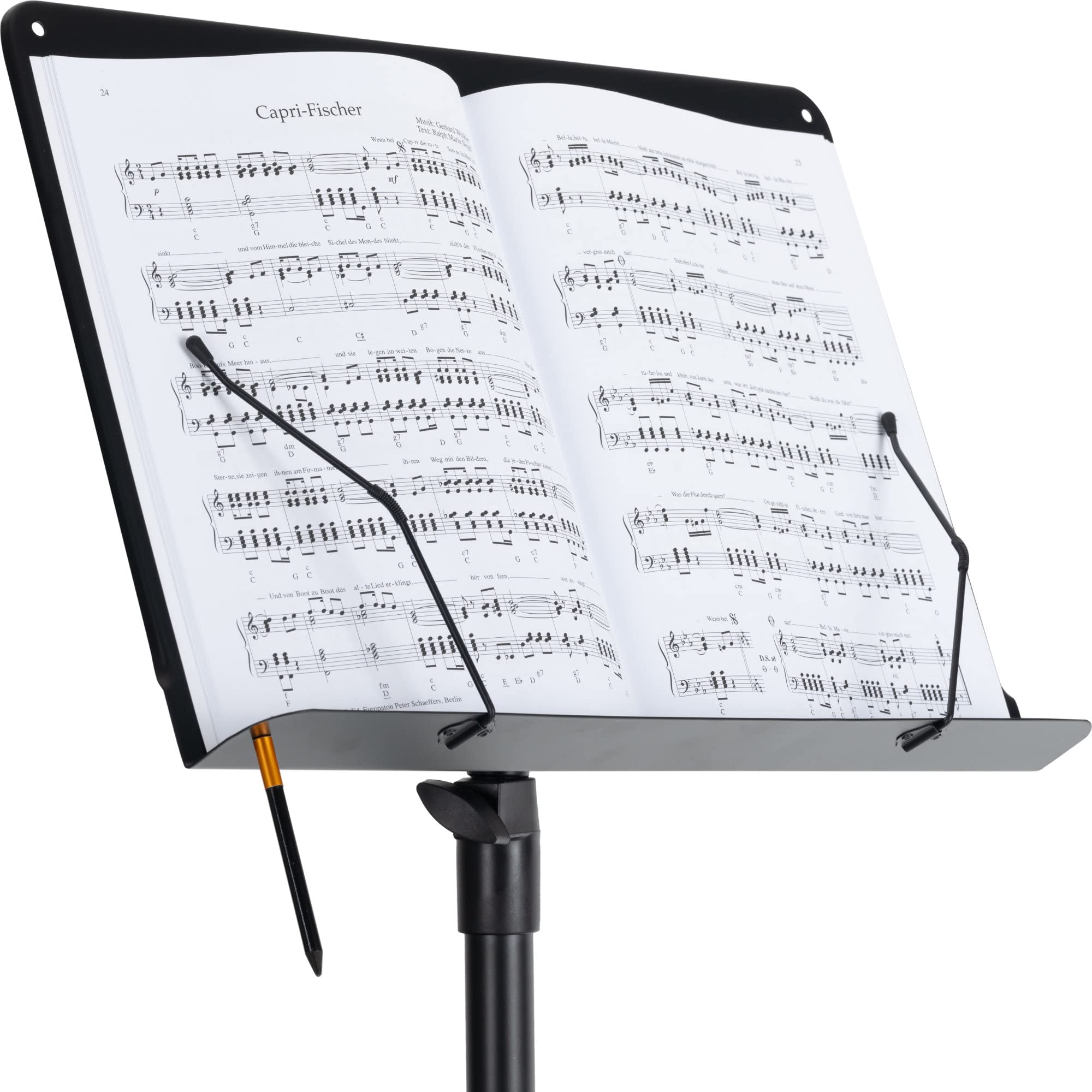 Pronomic OS-01C Orchesterpult (geschlossene Notenauflage, mit Notenklemmen, platzsparend, stufenlos, Prismenverbinder) Schwarz