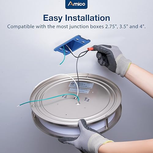 Miniatura 6 de Amico Paquete de 2 lámparas LED de techo empotradas de 12 pulgadas con luz nocturna, 2700K3000K4000K5000K6500K seleccionables, lámpara de techo