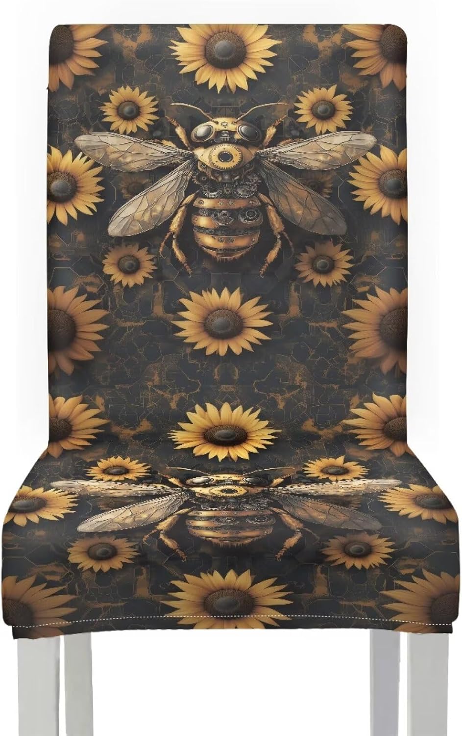 Machine Bee Sunflower Print Chair Covers for Dining Room, Waterproof Dining Room Chair Covers Protectors Stretch Kitchen Parson Chair Slipcovers, Set of 4