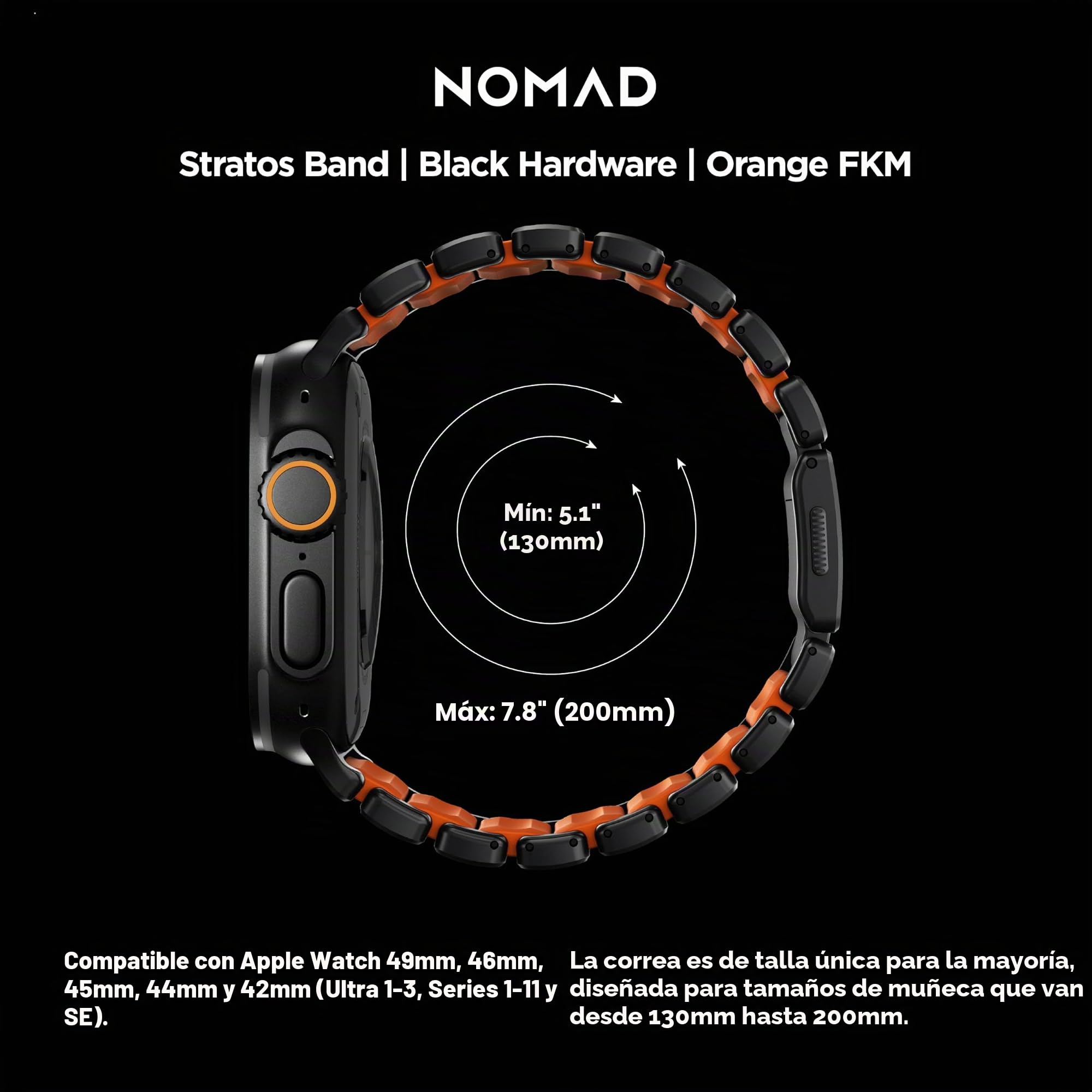 NOMAD Stratos Band I - Correa para Apple Watch 42/44/45/46/49 mm, diseño híbrido