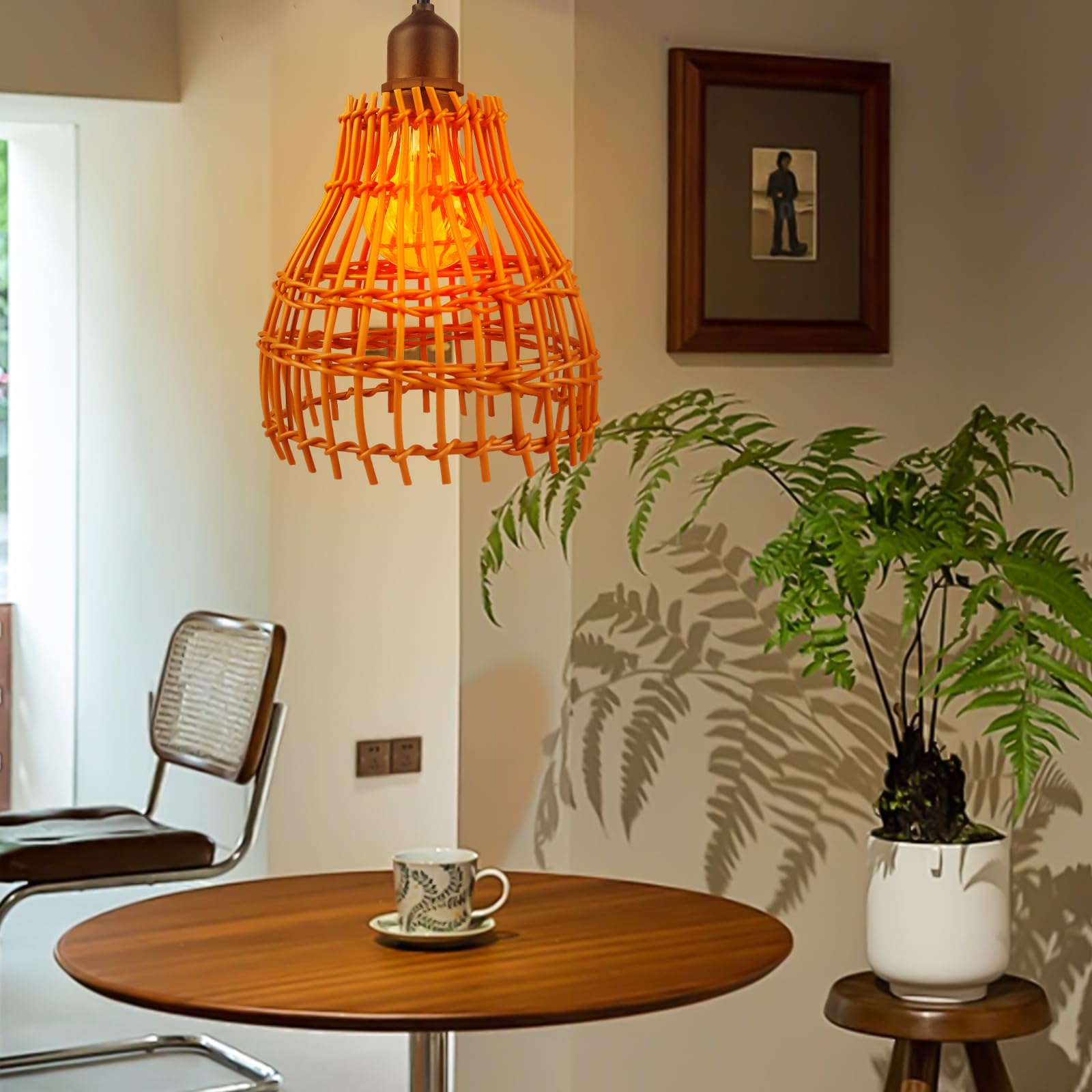 Lampada a sospensione in rattan: 2 pezzi a batteria, lampada a sospensione boho con telecomando, per esterni, per giardino, esterni, per terrazze e gazebo