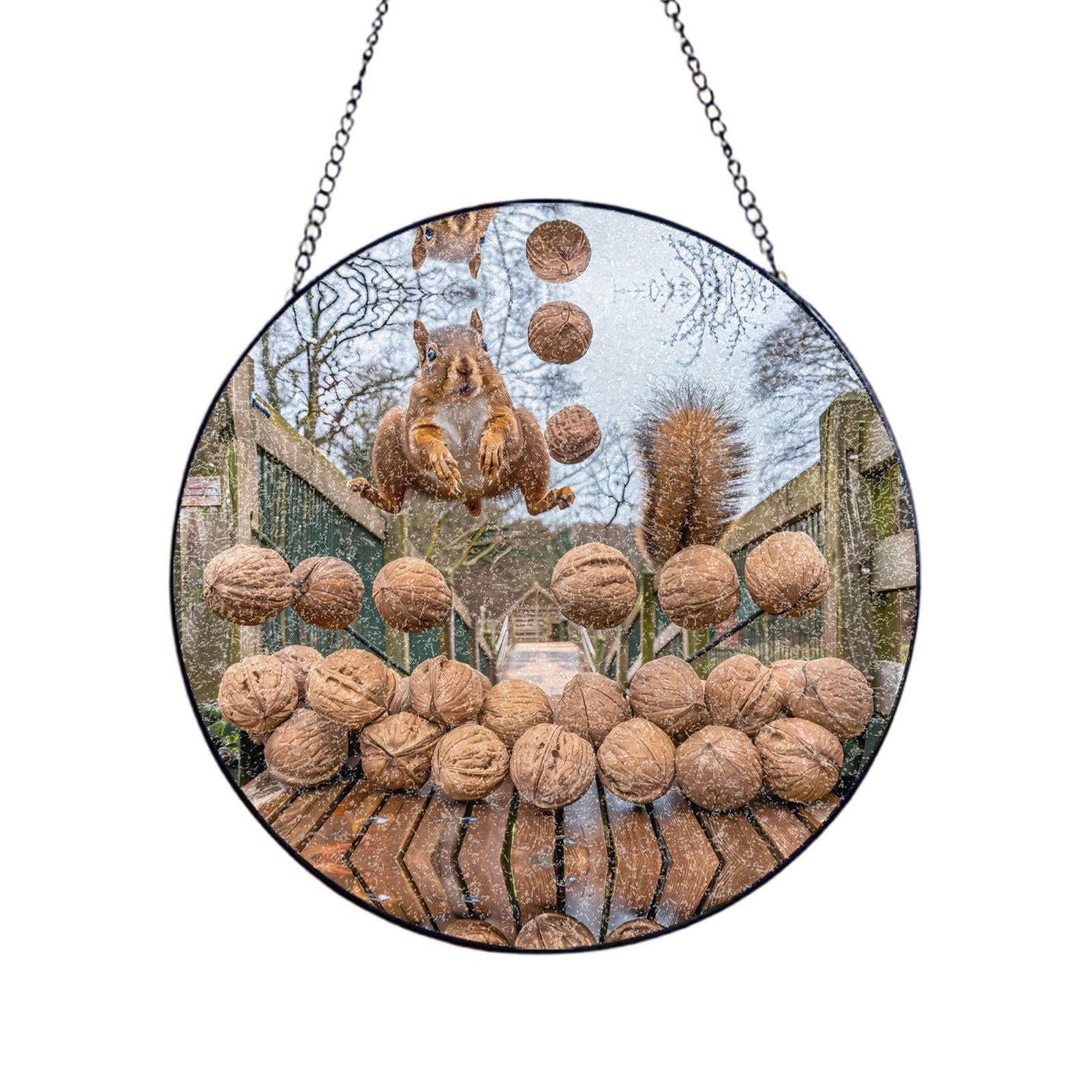 Poezjzw Stained Glass Window Hanging - Squirrel Nuts Sun Catcher For Door Garden Home Decor Christmas Mother'S Day Birthday Gifts 6in（15cm）