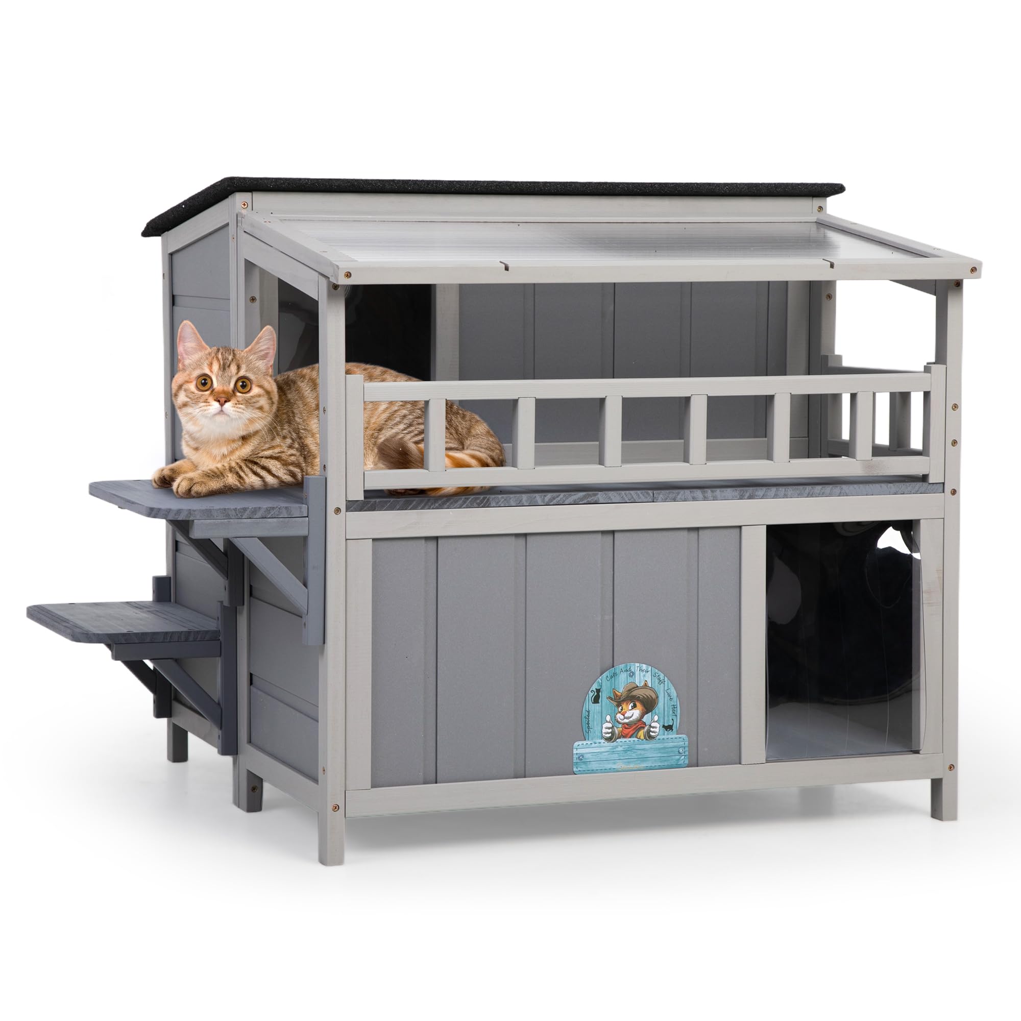 Outdoor Cat House 2-Tier, Weatherproof Wooden Cat Shelter with Balcony — image 1