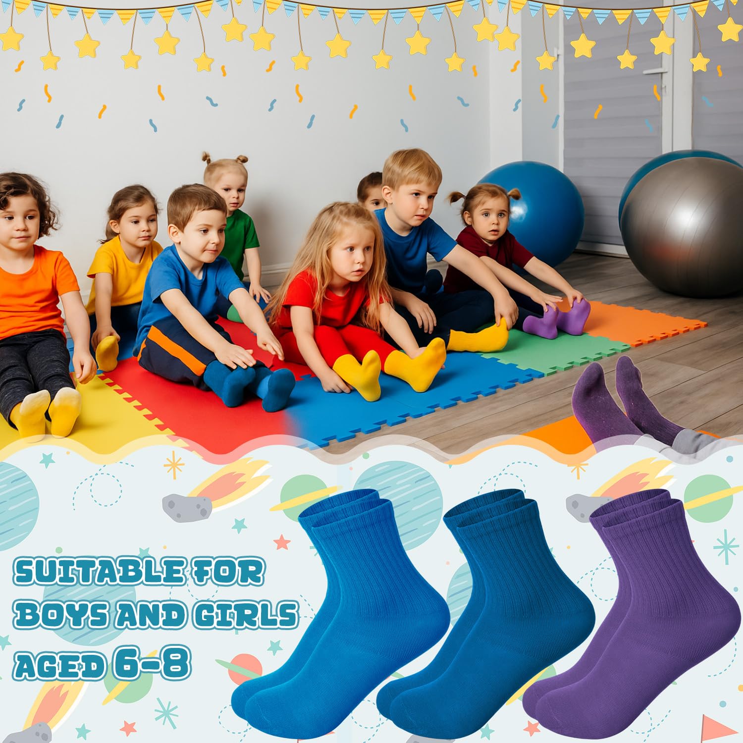 Coume 50 Pairs Girl Socks Bulk for Kids 6-8 Years Colorful Long Toddler Sock for Kids Boys Children Christmas Winter Gifts