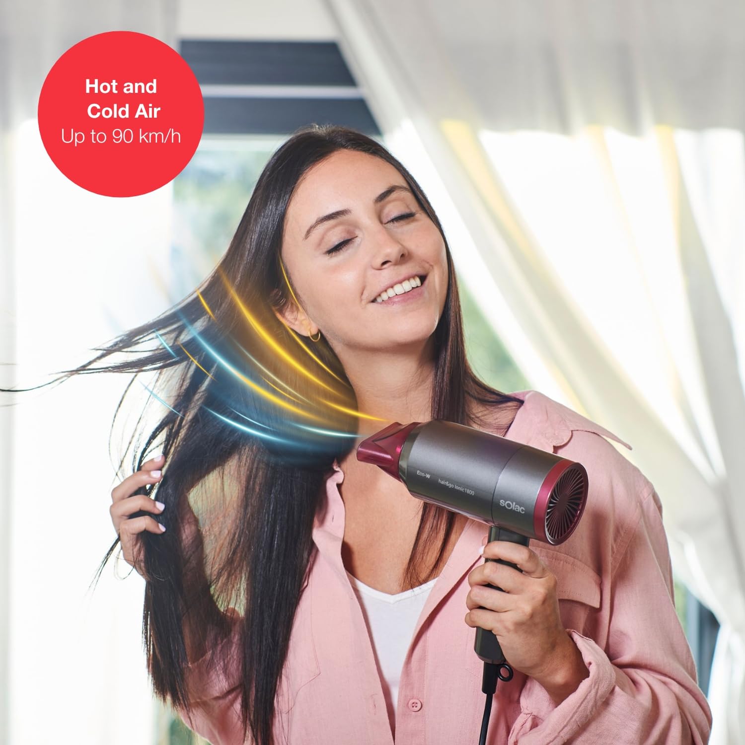 Solac Hair & Go Ionic 180, suszarka składana i ultralekka, Moc suszenia 2000W zużywająca 1800W, suszarka jonowa, 2 prędkości i 2 temperatury, kolor szary