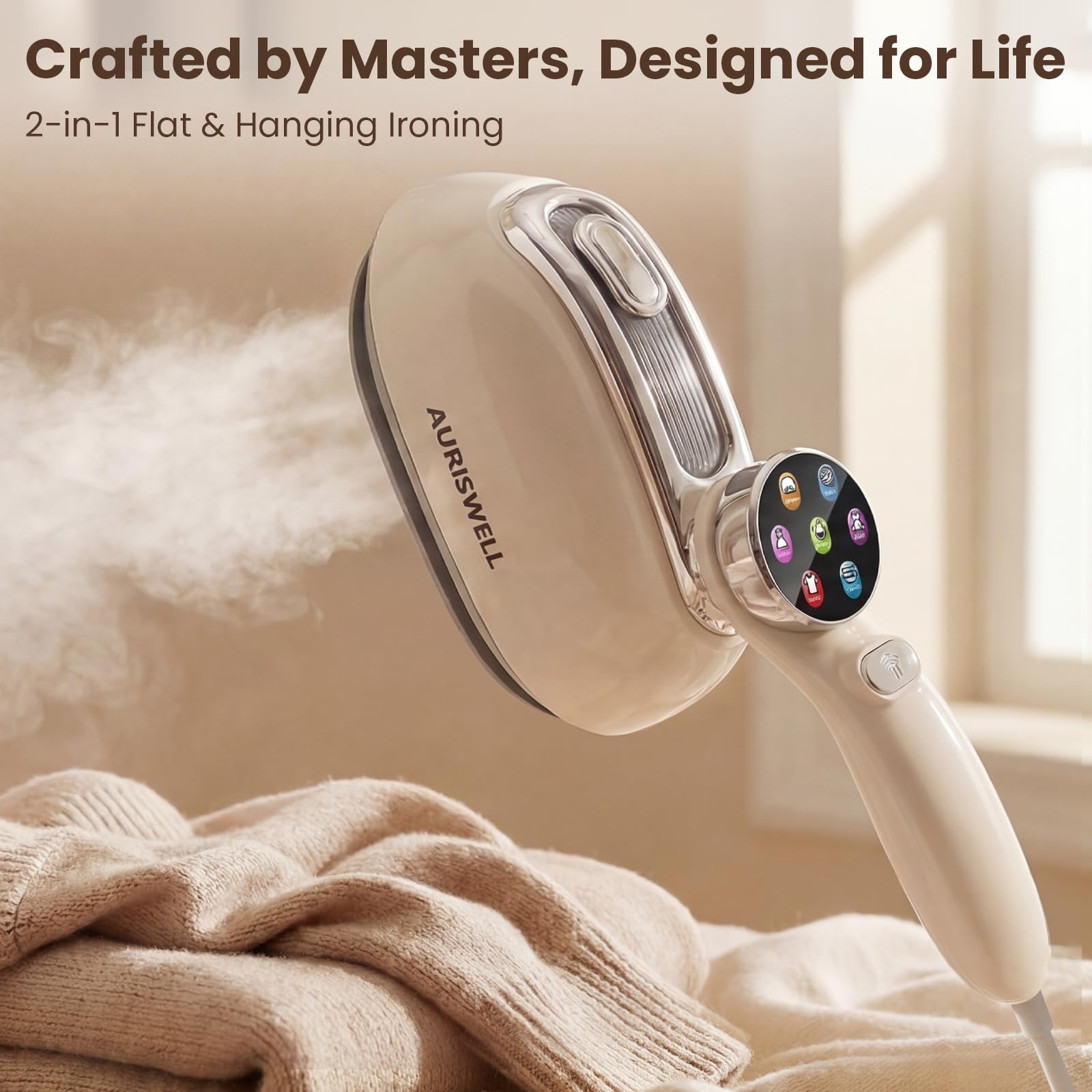 AURISWELL Handheld Steamer for Clothes, 1200W Portable 2-in-1 Garment Steamer & Travel Iron with 7 Modes, 180° Rotatable Handle, Fast 30s Heat-Up, Visual Panel & Self-Clean, 160ml for Home and Travel - 3