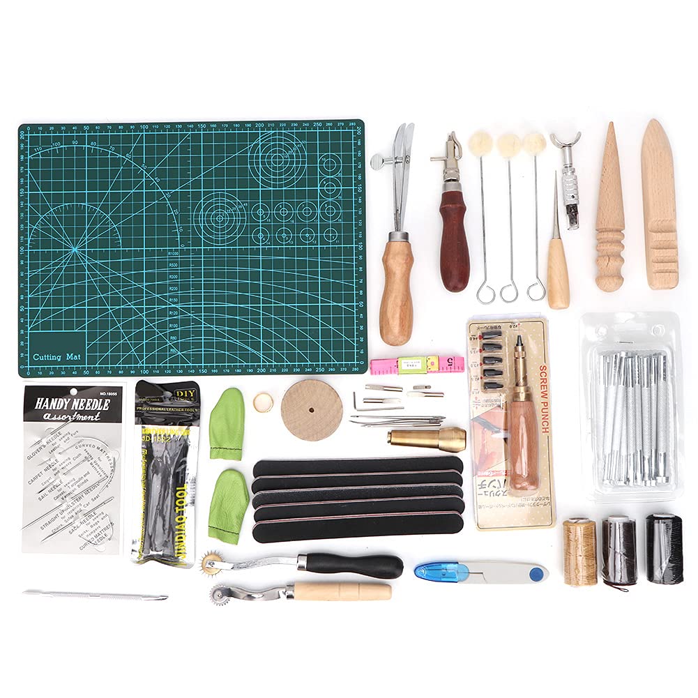 Generic Kit de Costura de Cuero de 50 Piezas - Herramientas Manuales Versátiles para Manualidades de Bolsos y Zapatos de Cuero - Ideal para Principiantes y Profesionales - Incluye Materiales de